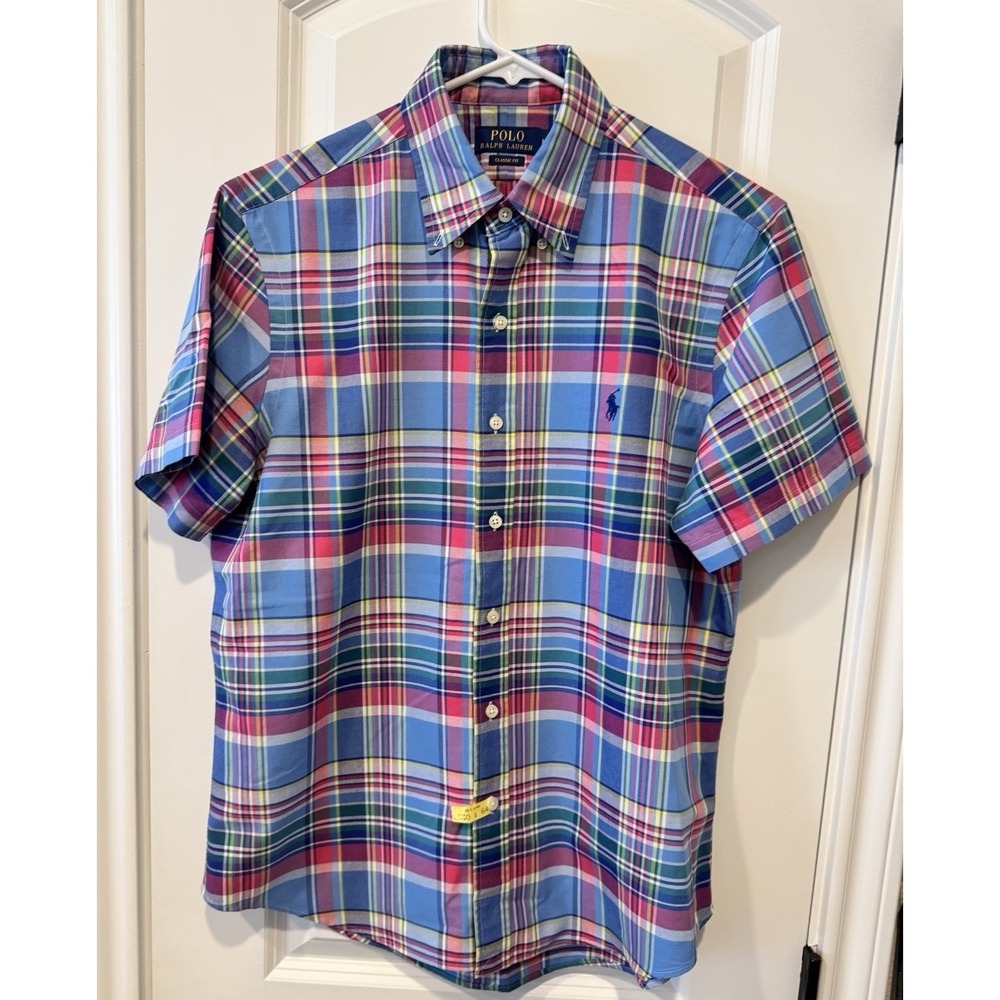 Polo Ralph Lauren Classic Fit Madras Plaid Shirt Men's M Short Sleeve Bright